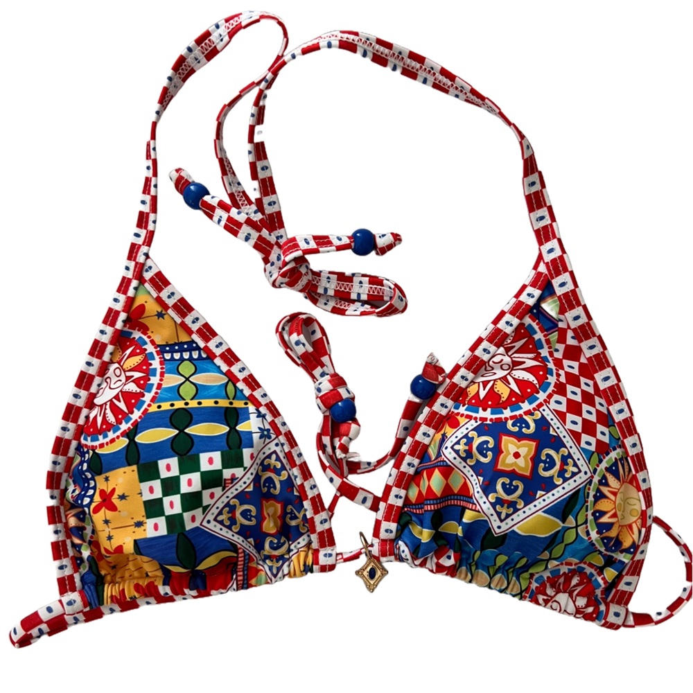 Boho Halter Bead Accents Side Tie Brazilian Bikini Set - Picture 5 of 12